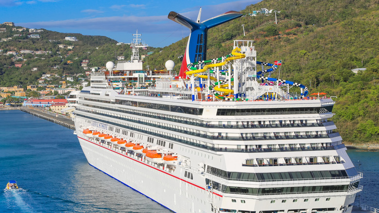 Cruise ship near hills