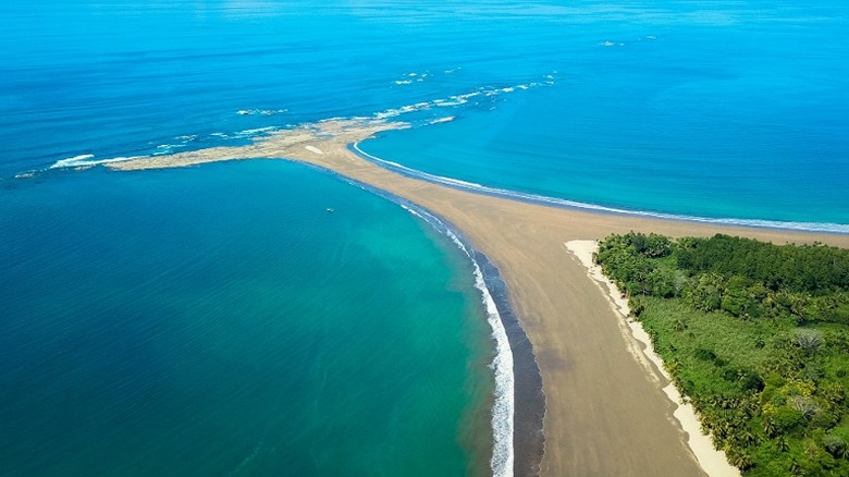 The whale-tail-shaped sandbank at Ballena National Marine Park