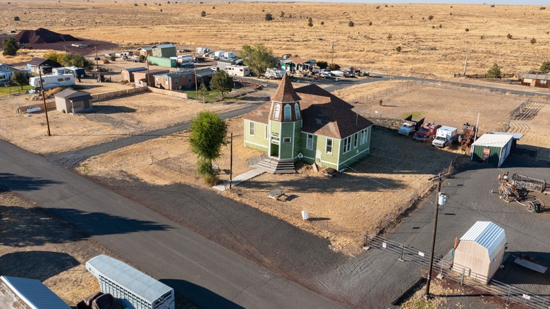 Ariel shot of Shaniko, Oregon