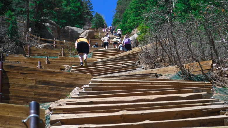 hikers on the Manitou Incline in Colorado Springs