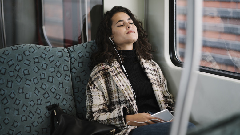 Train passenger sleeping