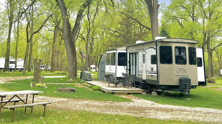 RV surrounded by trees