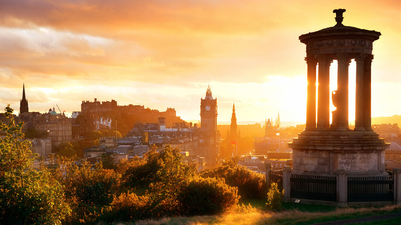 Edinburgh skyline, sunset, Calton Hill