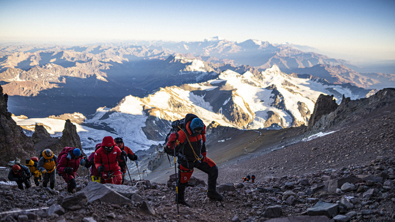 Climbers approaching Aconcagua summit