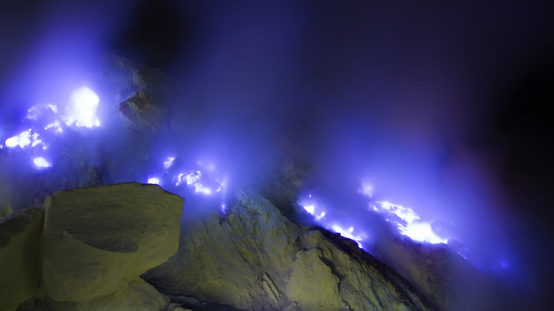 Blue lava of Kawah Ijen Volcano