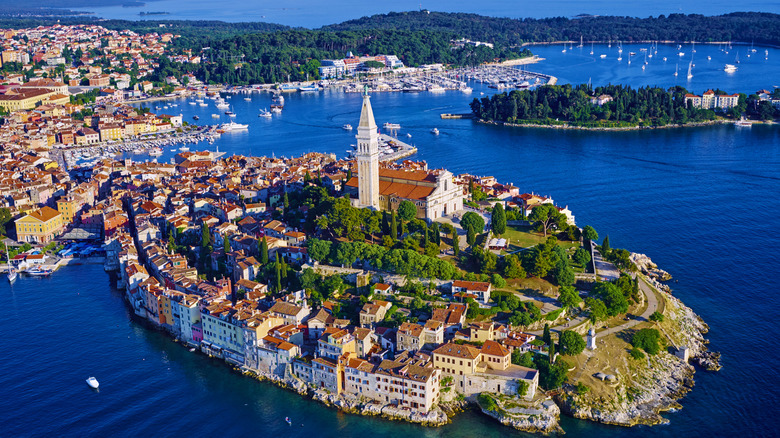 Aerial view of Rovinj, Croatia on a sunny day