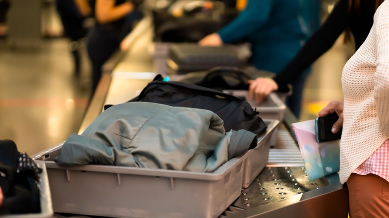 Travelers in security checkpoint