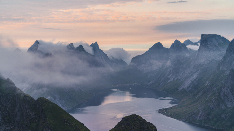 Mist above the Norwegian fjords