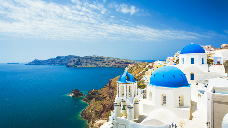Santorini waters and white buildings