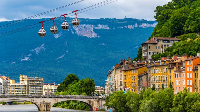 gondolas over river and bridge