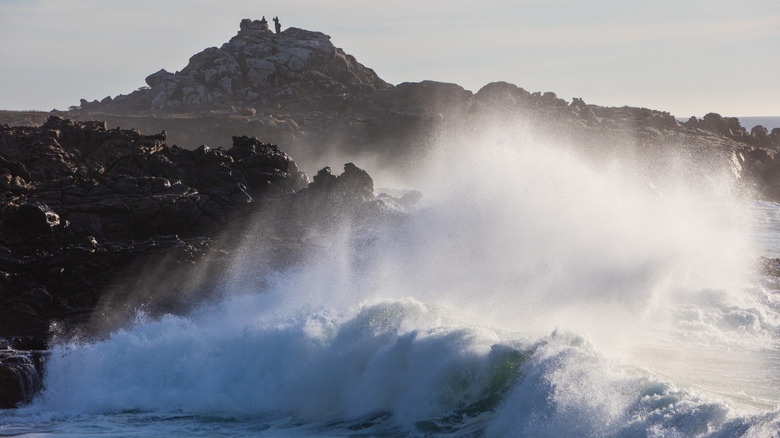 Big waves whip the shoreline in California's central coast