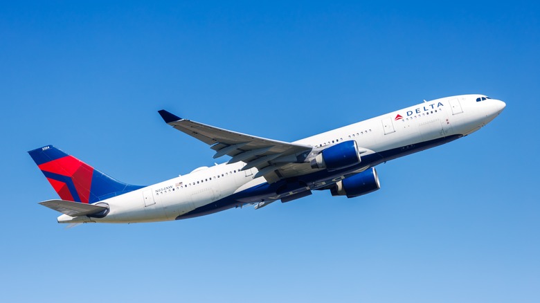 Delta plane against blue sky