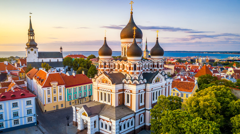 aerial view of palace and city