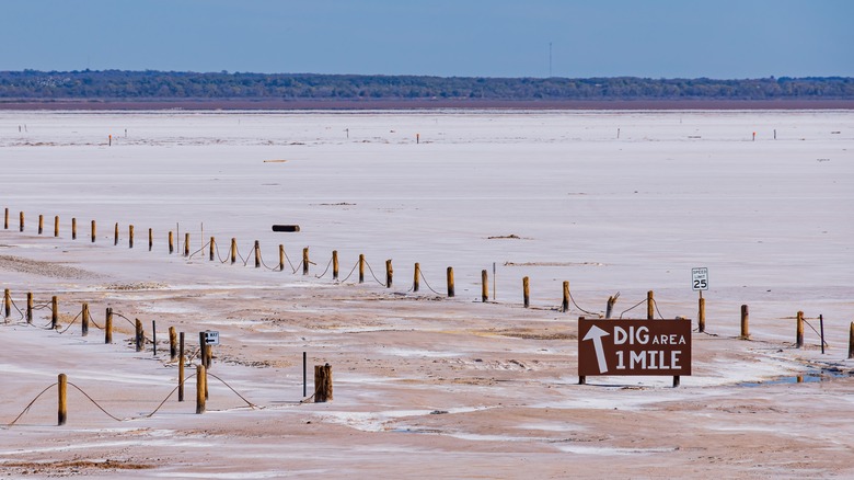 White, flat land with dig sign