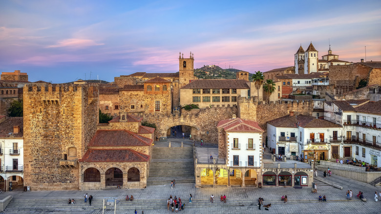 Aerial of plaza in Cáceres