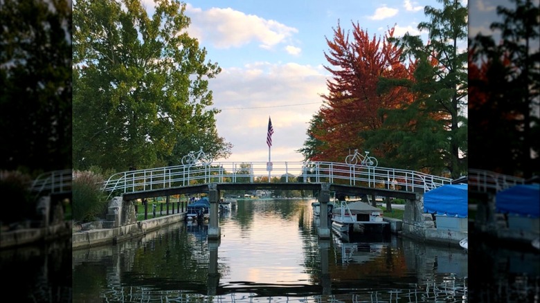 bridge over canal sunset