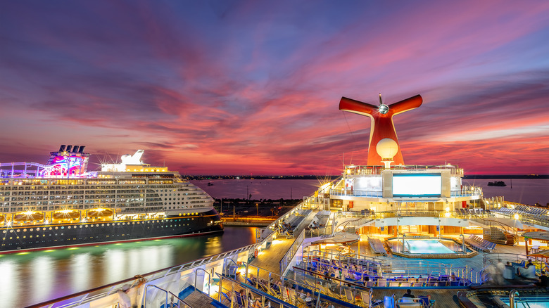 Disney ships at night