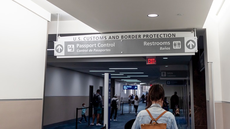 Airport Customs and Border Protection sign