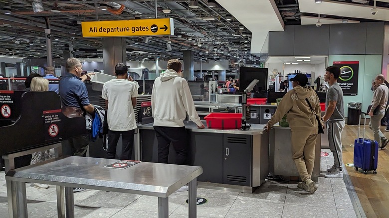 Security line in Heathrow Airport