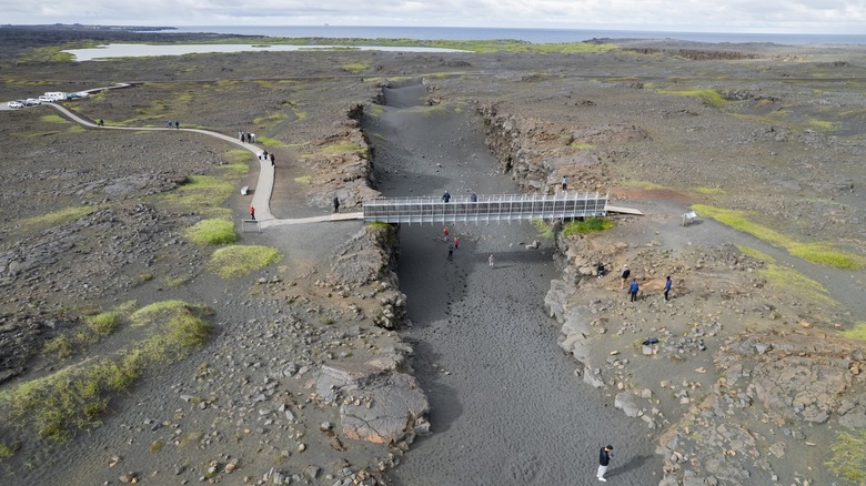 Bridge spans an Icelandic trench.