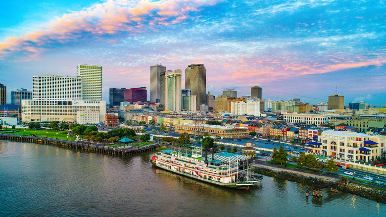 New Orleans skyline by river