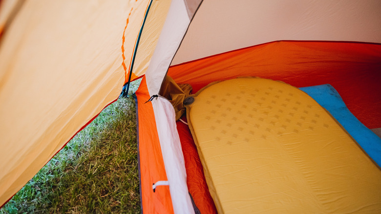 camping pad inside a tent