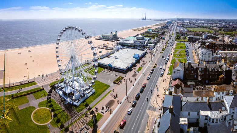 An aerial view of Great Yarmouth on England's Norfolk coast