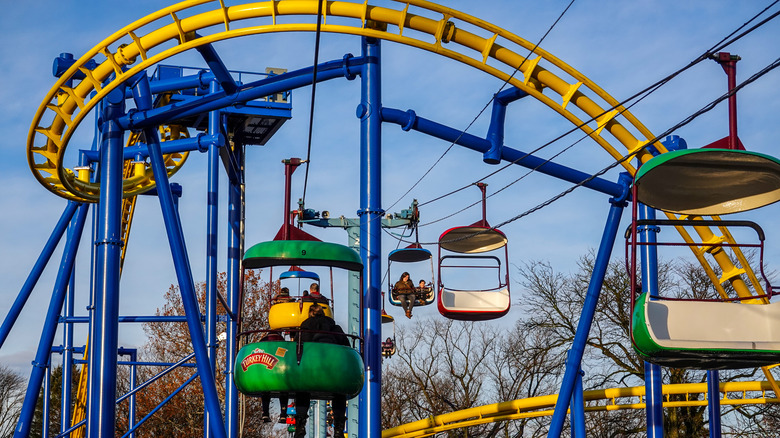 Rollecoaster and colorful ski lift