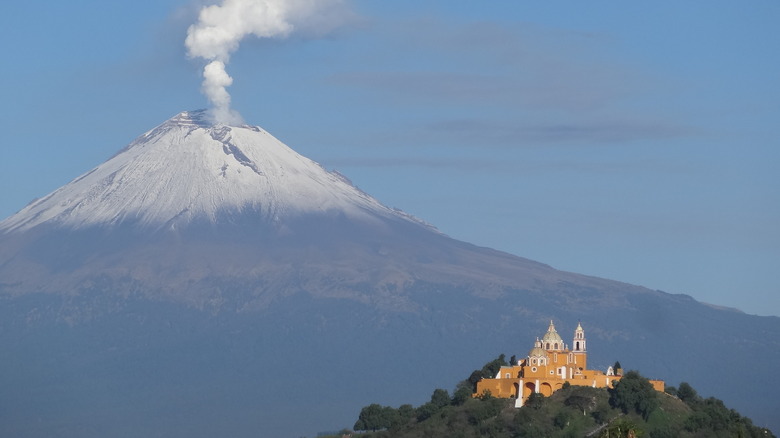 Our Lady of Remedies Church and Popocatépetl