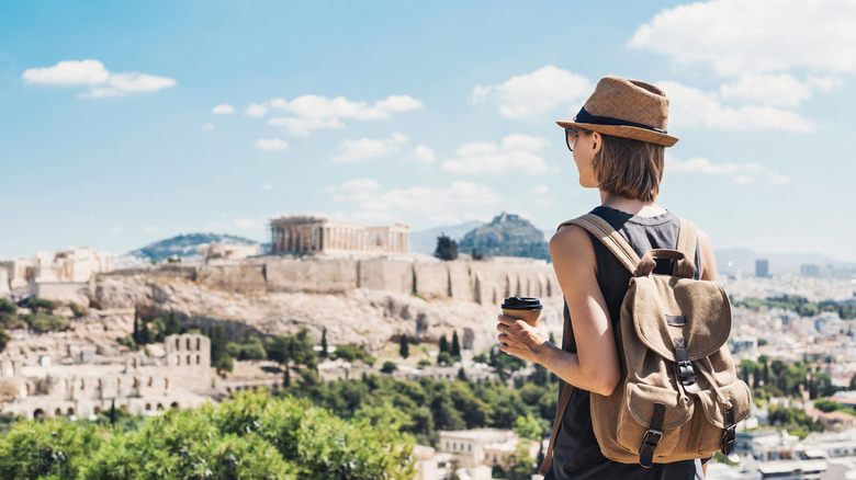 Girl looking at Acropolis