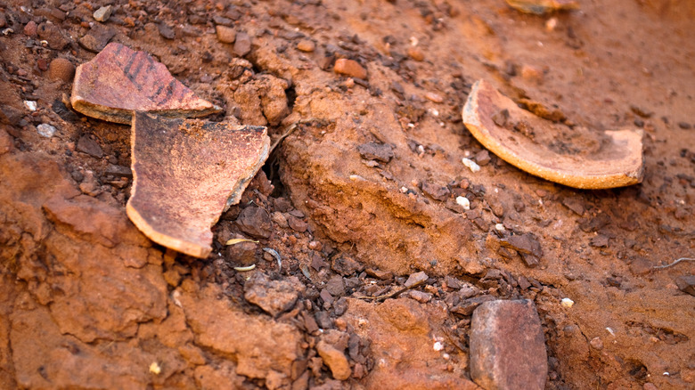 Shattered pottery at an Arizona archeological site