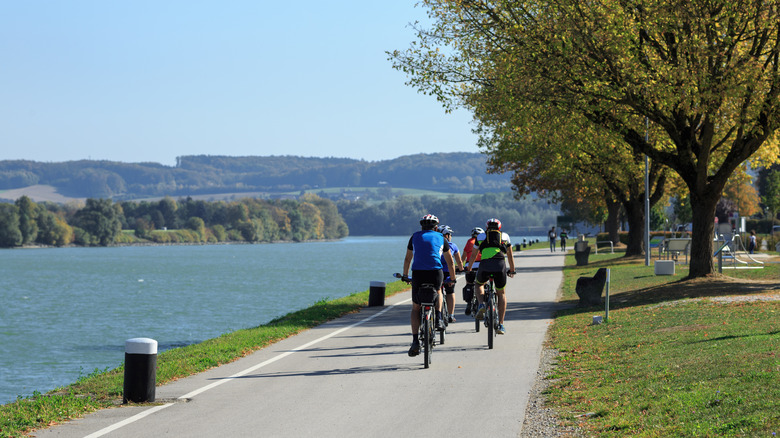 Cyclists on Danube River Trail.