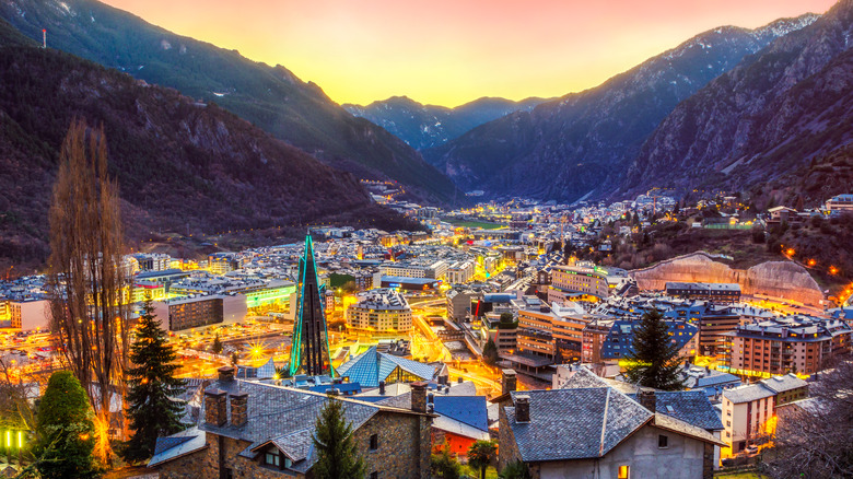 Andorra la Vella, the capital of Andorra, at twighlight