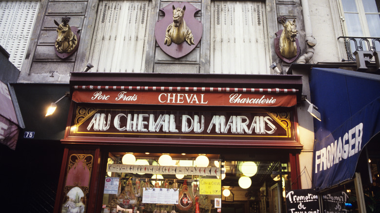 Horse meat butcher shop in France