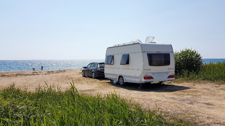 RV parked on a beach