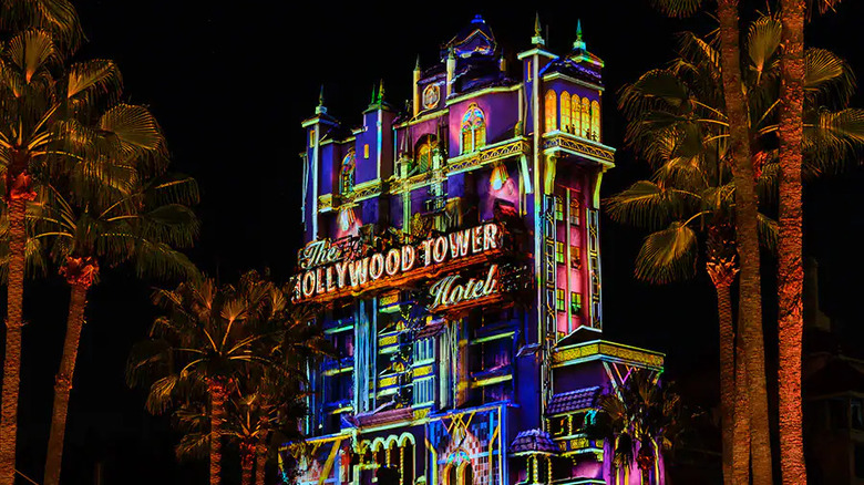 Tower of Terror with colorful projections