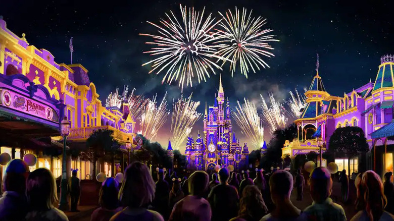 fireworks above Cinderella Castle