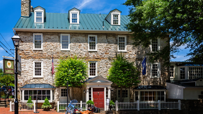 A three-story stone building in Middleburg's historic district