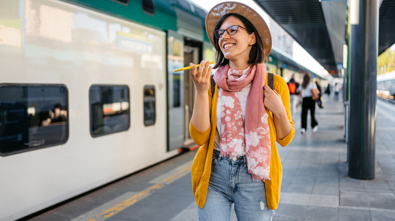 Traveler in Italian train station