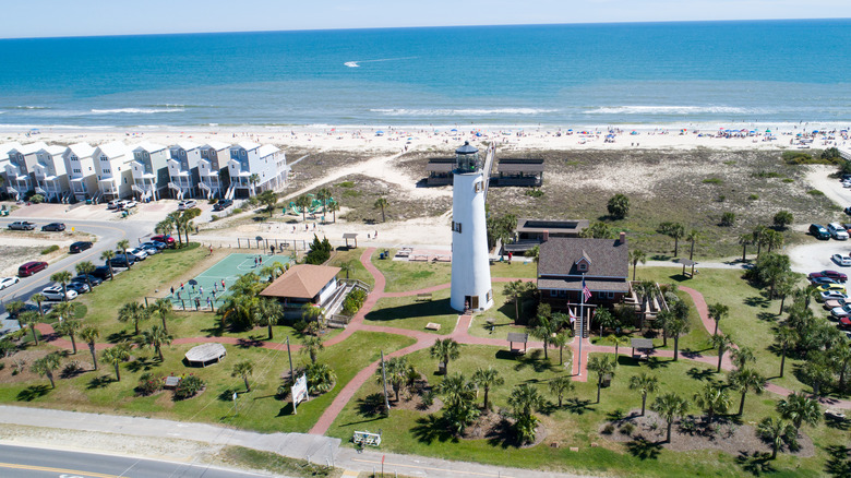 lighthouse and beach aerial view