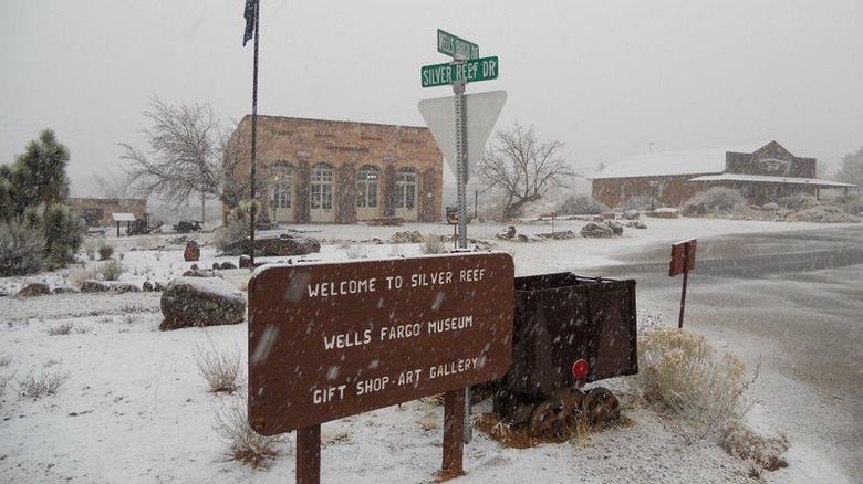 western museum on snowy street