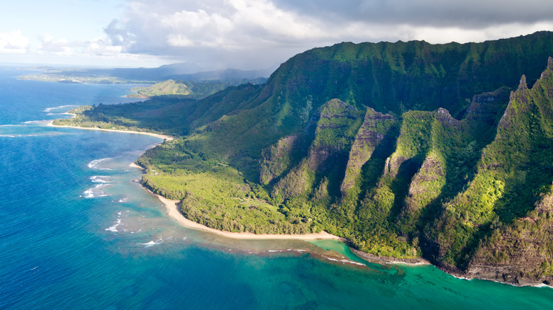 Rugged Na Pali coastline turquoise water