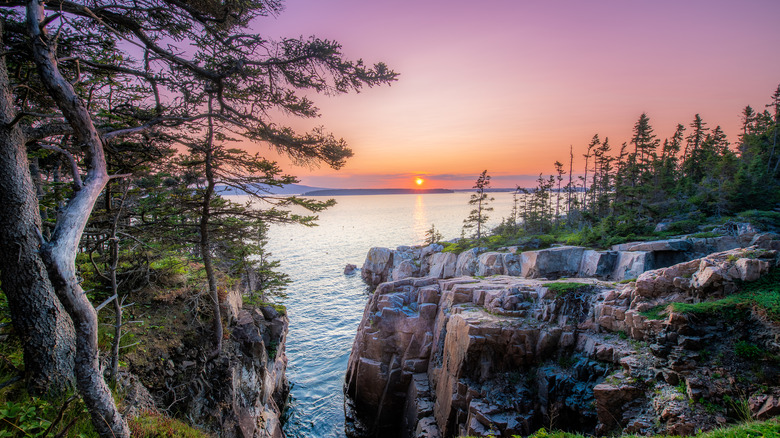 Sunset over water at Acadia National Park