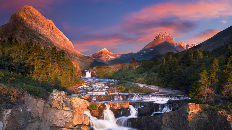 sunrise over river at Glacier National Park