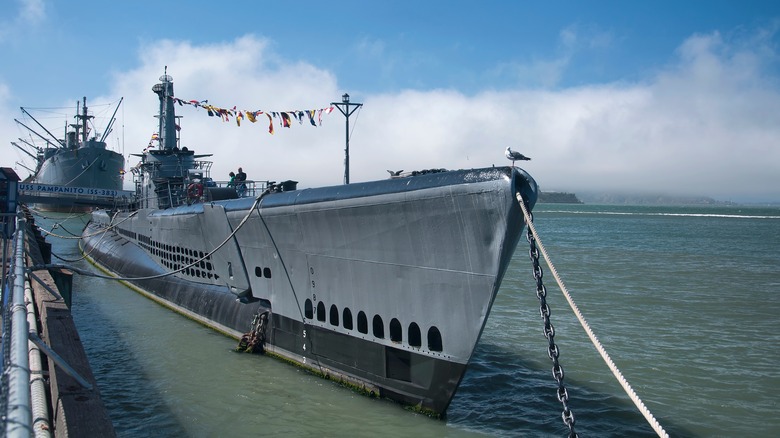 USS Pampanito in the water