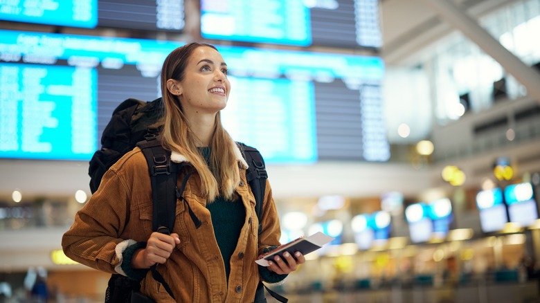 A woman traveling 