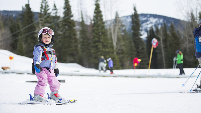 Kid learning to ski