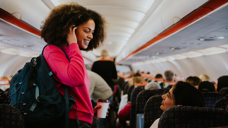 woman boarding plane