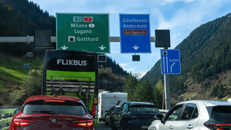 FlixBus and cars in traffic