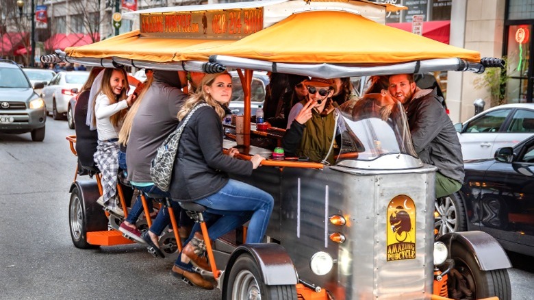 Tourists on a mobile pub tour